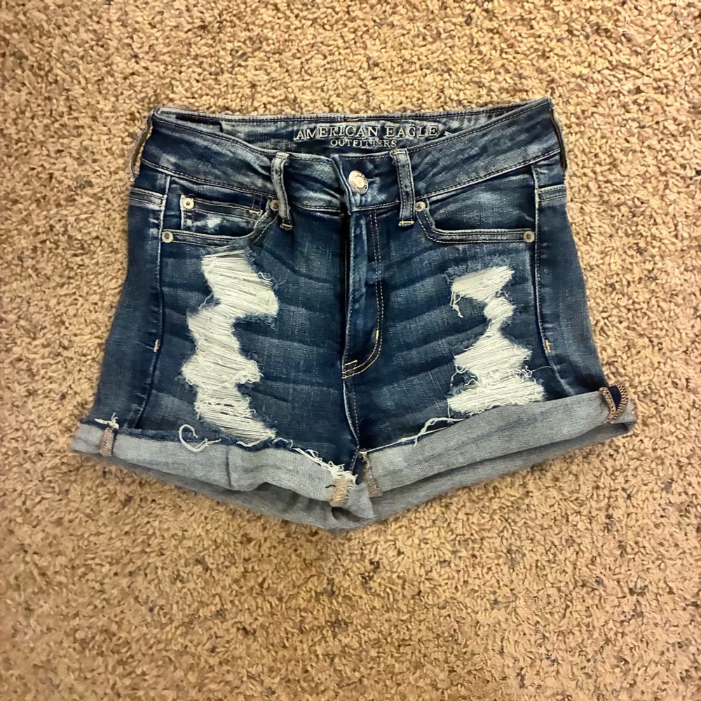 American Eagle Outfitters Dark Blue Ripped Denim Shorts